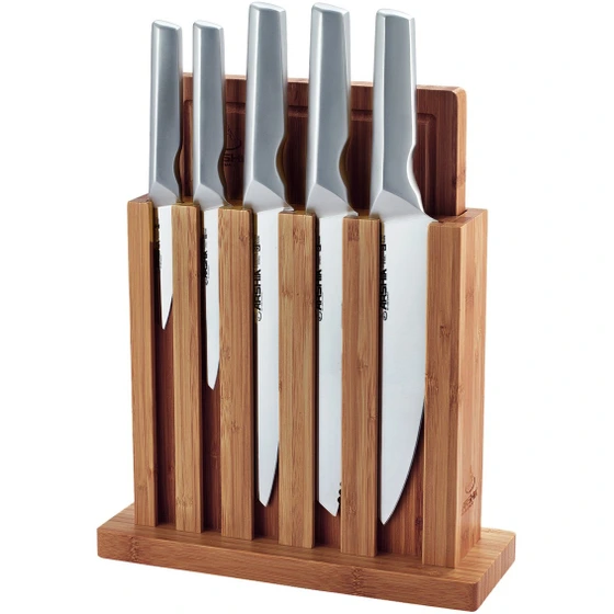 ست چاقوی ۷ تکه عرشیا مدل KS112-3659 با پایه و تخته برش اقاقیا
