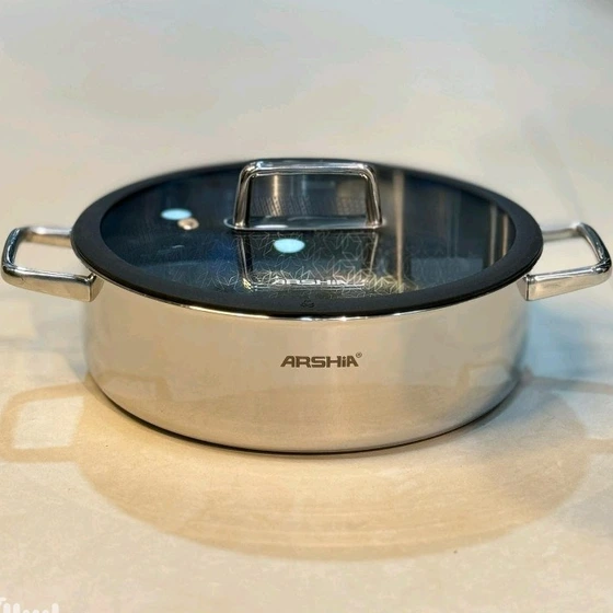 ماهیتابه دو دسته عرشیا مدل SS050-3341 سایز ۲۸ سانتی استیل کف لیزری