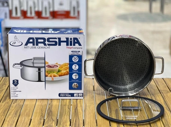 ماهیتابه دو دسته استیل عرشیا مدل SS050-3342 سایز ۳۰ سانتی کف لیزری